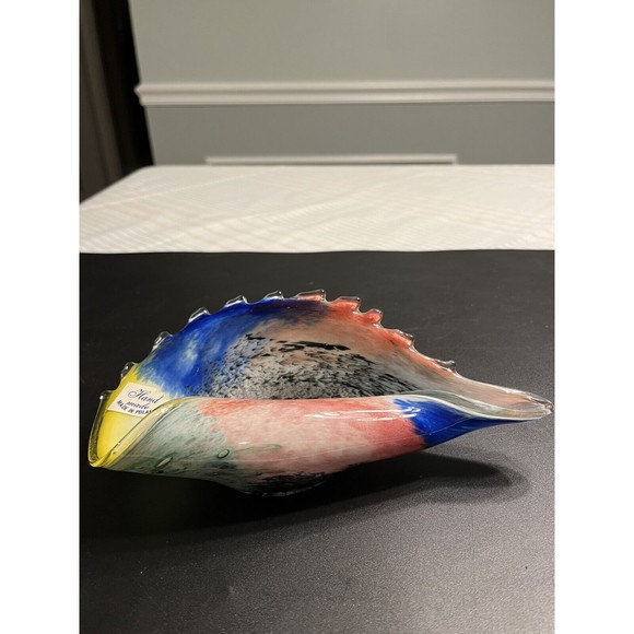 Jozefina Poland Art Glass Shell Wave Centerpiece Console Bowl Dish Vase - Picture 1 of 12